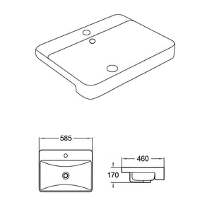 LUKKA KLIFF SEMI RECESSED BASIN GLOSS WHITE 580MM