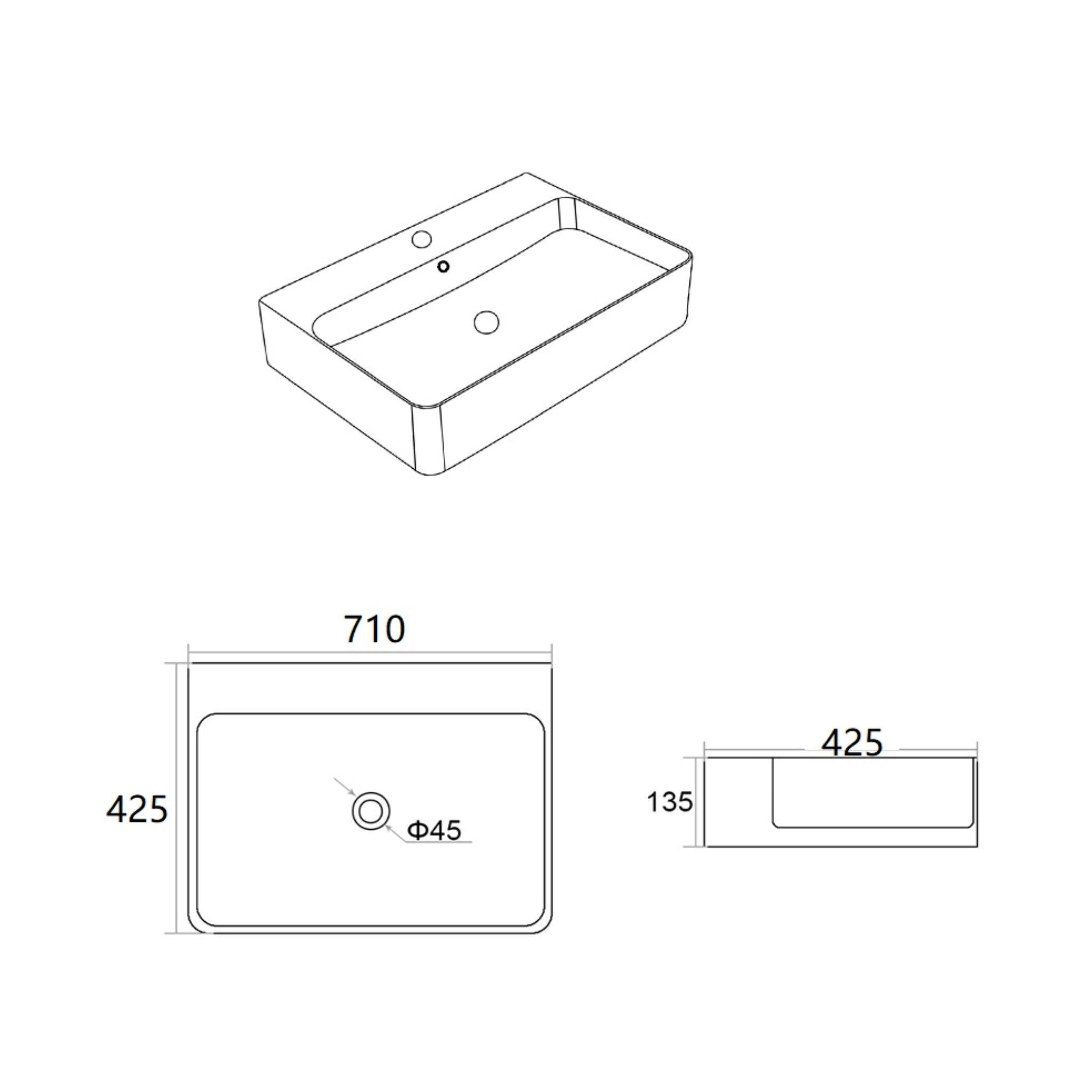 LUKKA KLIFF WALL HUNG / ABOVE COUNTER BASIN GLOSS WHITE 710MM