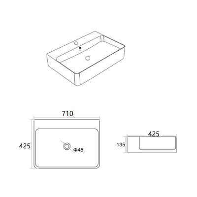 LUKKA KLIFF WALL HUNG / ABOVE COUNTER BASIN GLOSS WHITE 710MM