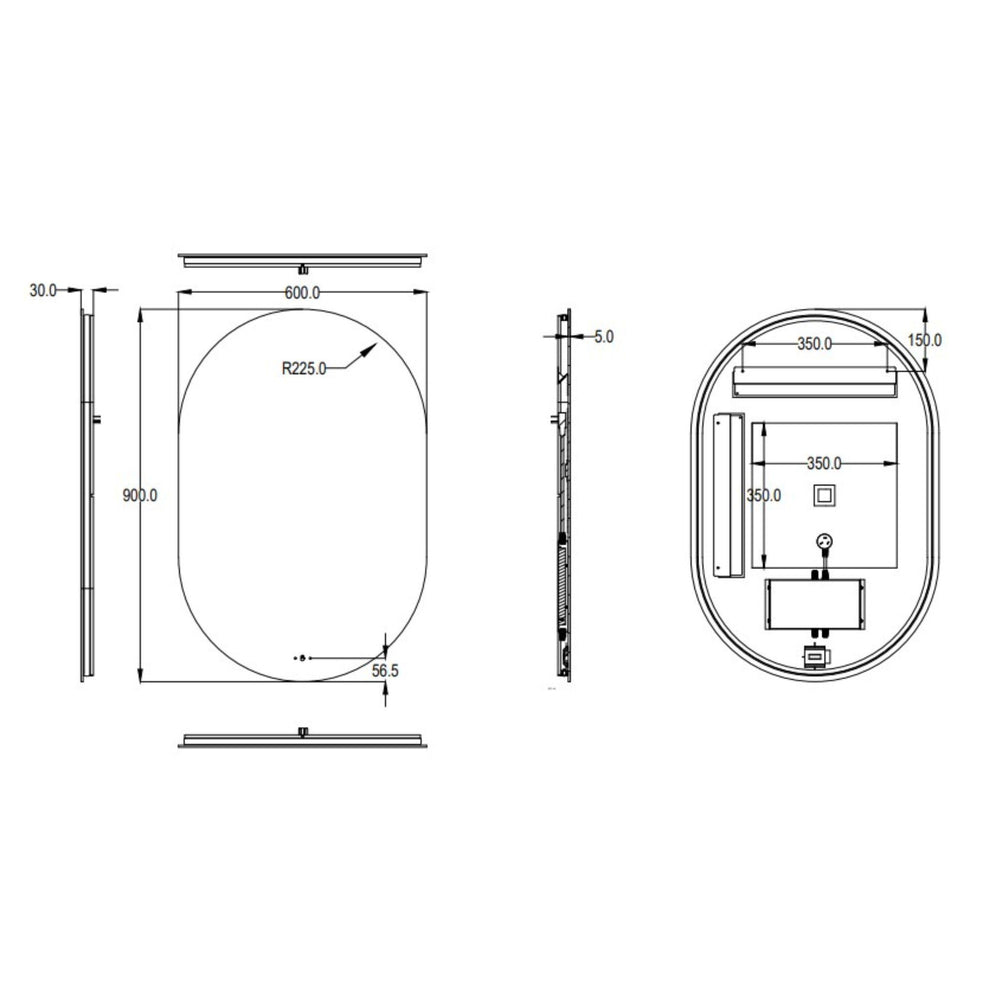 LUKKA ELLIPS OVAL FRAMELESS PENCIL EDGE BACK-LIT LED MIRROR 600X900MM