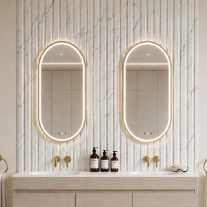 LUKKA ELLIPS OVAL FRAMED LED MIRROR BRUSHED GOLD 450X900MM