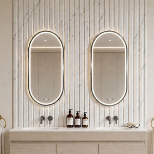 LUKKA ELLIPS OVAL FRAMED LED MIRROR GUN METAL 450X900MM