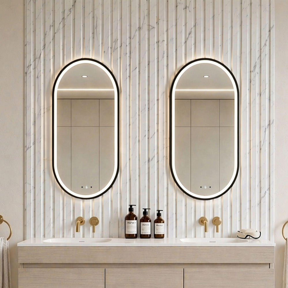 LUKKA ELLIPS OVAL FRAMED LED MIRROR MATTE BLACK 450X900MM
