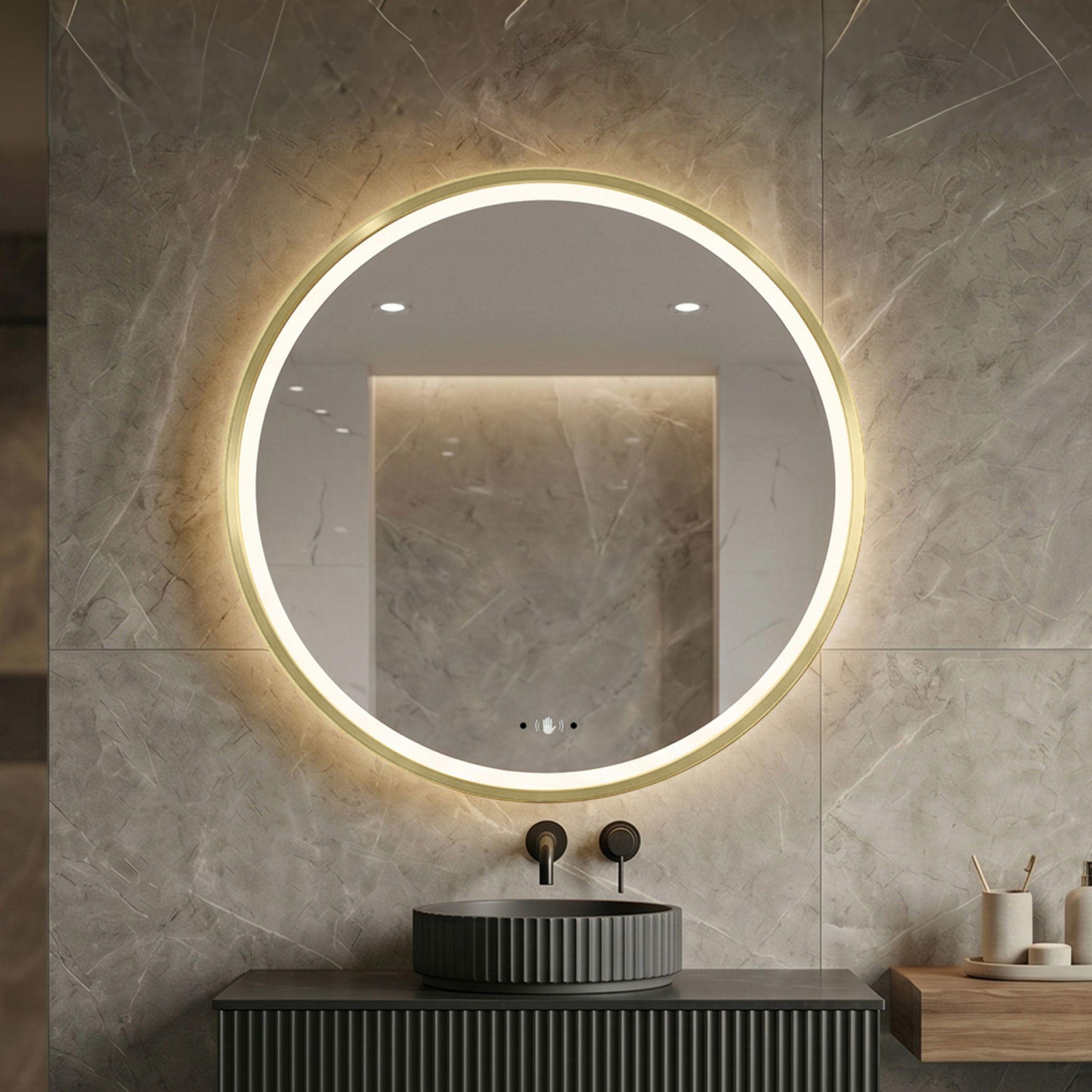 LUKKA ORBIS ROUND FRAMED LED MIRROR BRUSHED GOLD 600X600MM