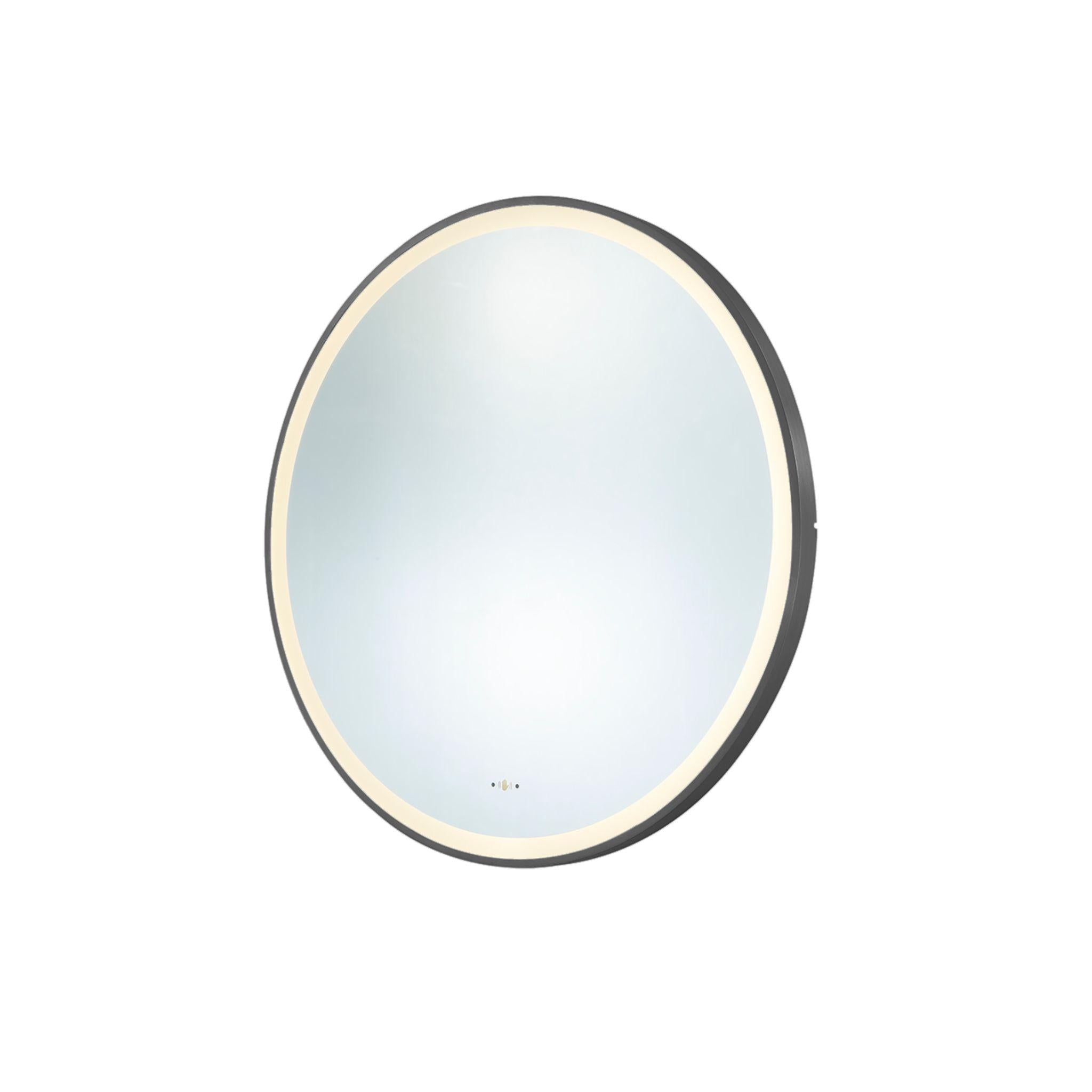 LUKKA ORBIS ROUND FRAMED LED MIRROR GUN METAL 600X600MM