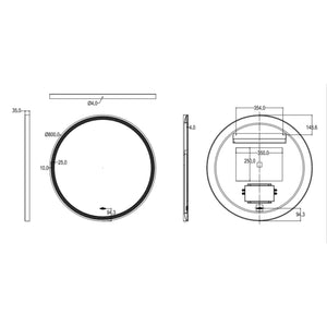 LUKKA ORBIS ROUND FRAMED LED MIRROR MATTE BLACK 800X800MM