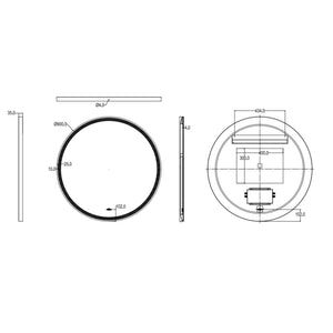 LUKKA ORBIS ROUND FRAMED LED MIRROR GUN METAL 900X900MM
