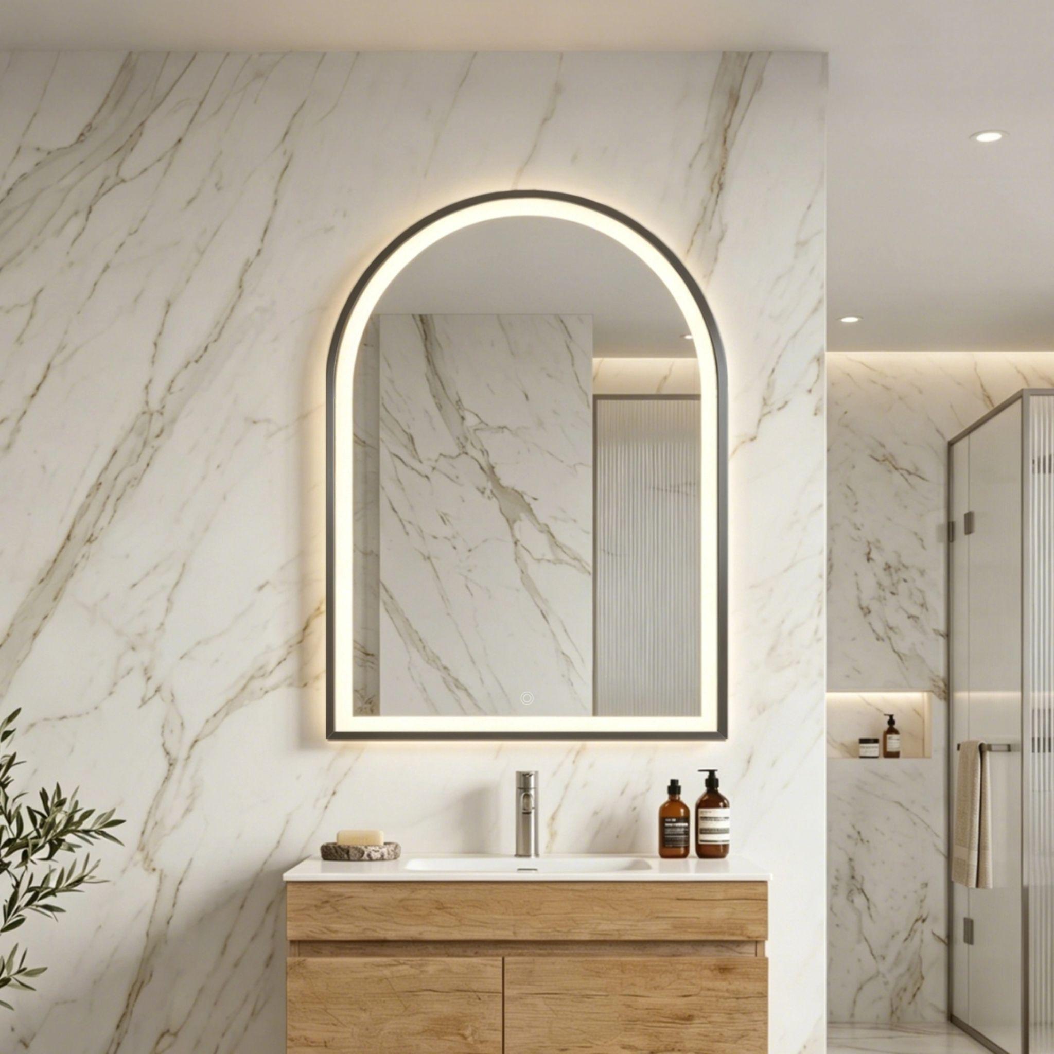 LUKKA ARCO ARCHED FRAMED LED MIRROR GUN METAL 600X900MM
