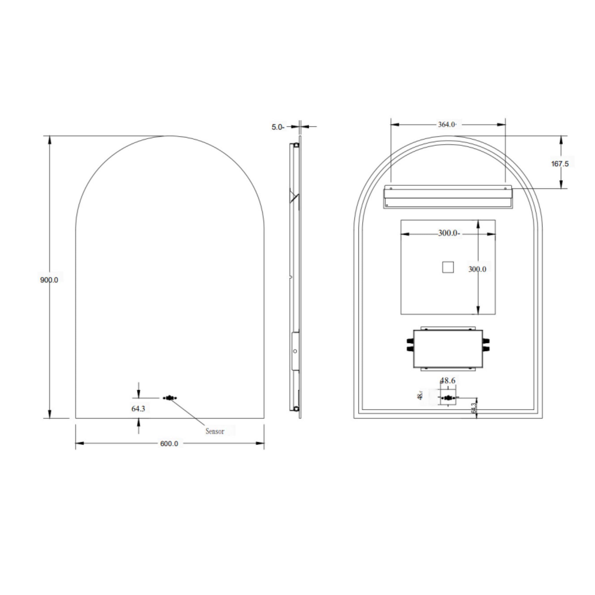 LUKKA ARCO ARCHED FRAMELESS PENCIL EDGE BACK-LIT LED MIRROR 600X900MM