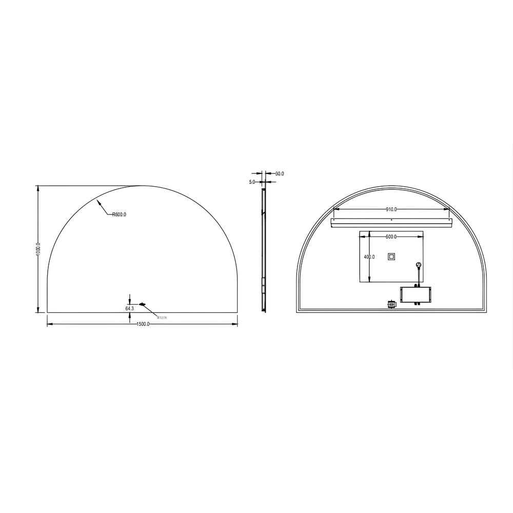LUKKA ARCO ARCHED FRAMED BACK-LIT LED MIRROR 1500X1000MM
