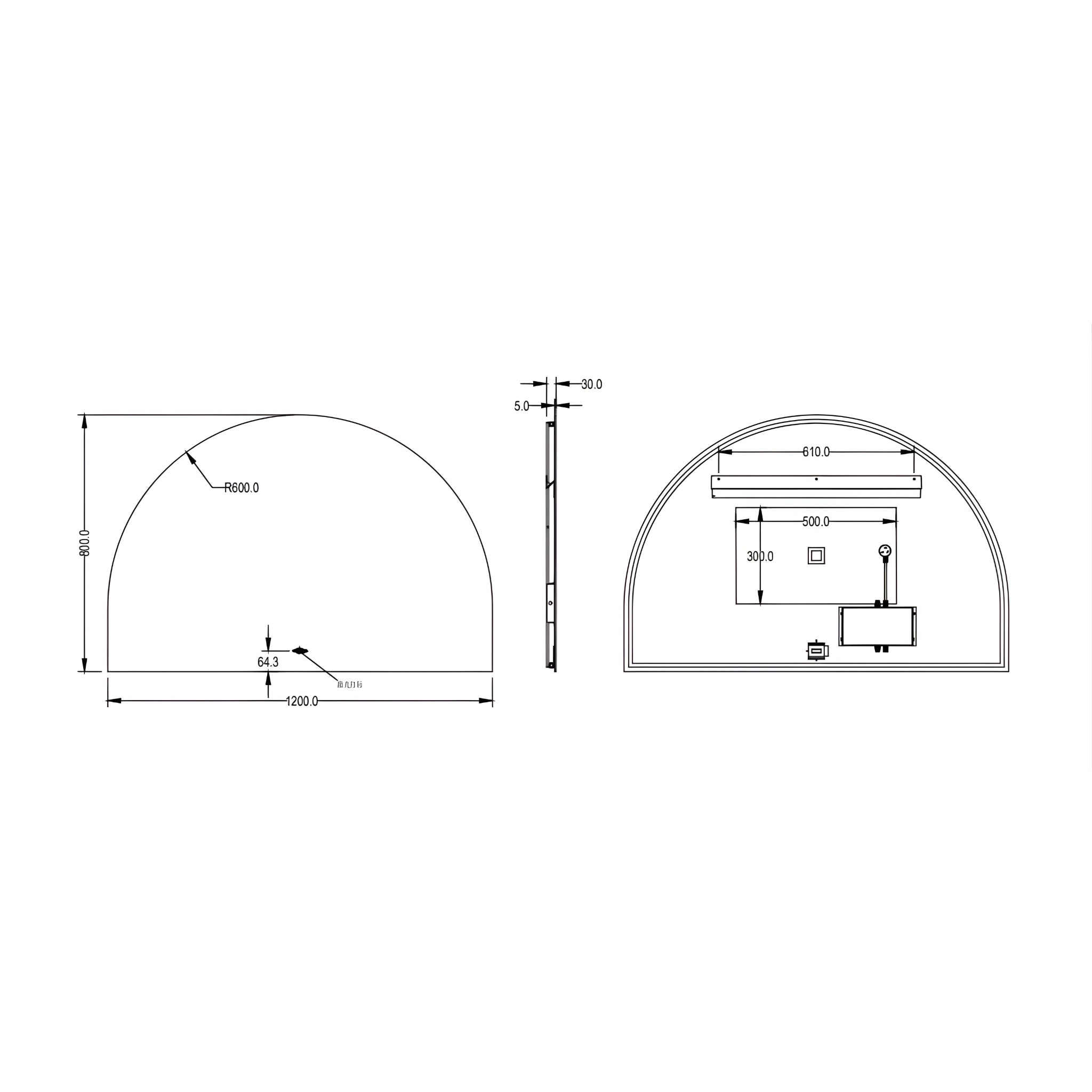 LUKKA ARCO ARCHED FRAMED BACK-LIT LED MIRROR 1200X800MM