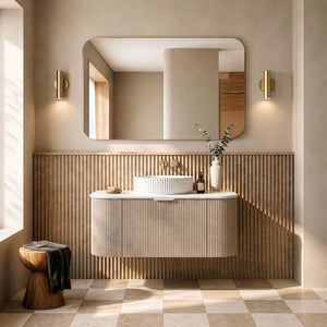 LUKKA AGENA COSTAL OAK FLUTED 1200MM CURVE SINGLE BOWL WALL HUNG VANITY