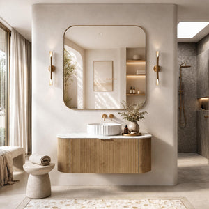 LUKKA AGENA PRIME OAK FLUTED 1200MM CURVE SINGLE BOWL WALL HUNG VANITY