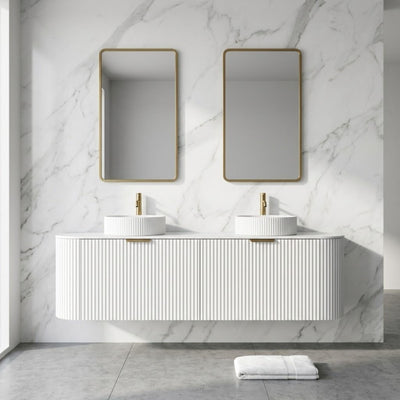 LUKKA AGENA MODERN MATTE WHITE 1500MM DOUBLE BOWL WALL HUNG VANITY