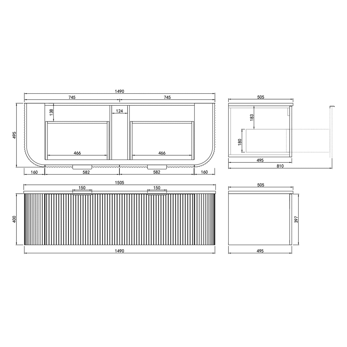LUKKA AGENA MODERN MATTE WHITE 1500MM DOUBLE BOWL WALL HUNG VANITY
