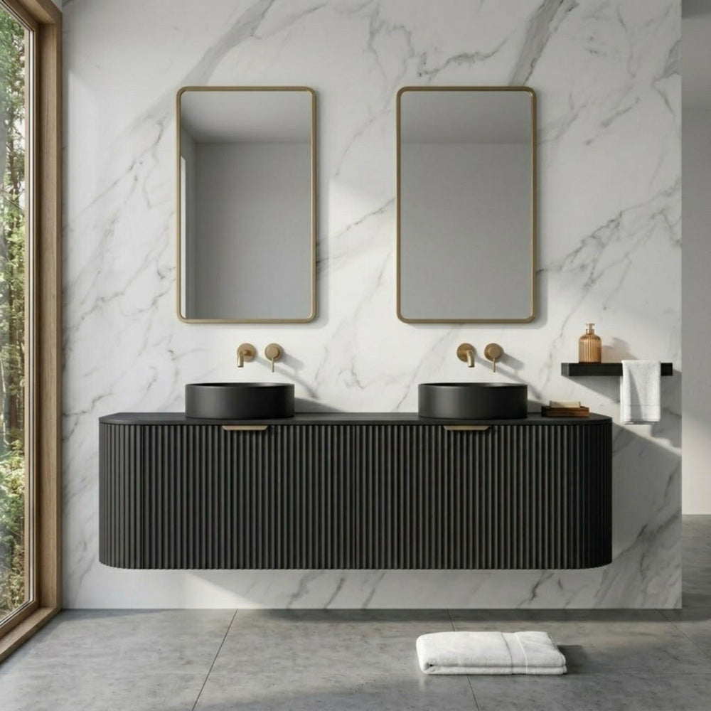LUKKA AGENA MODERN MATTE BLACK 1500MM DOUBLE BOWL WALL HUNG VANITY