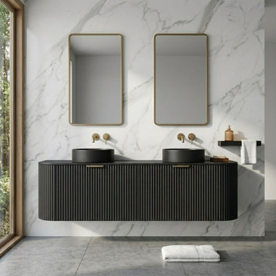 LUKKA AGENA MODERN MATTE BLACK 1500MM DOUBLE BOWL WALL HUNG VANITY