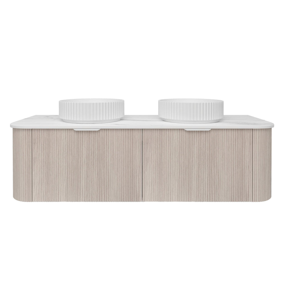 LUKKA AGENA COSTAL OAK FLUTED 1500MM CURVE DOUBLE BOWL WALL HUNG VANITY