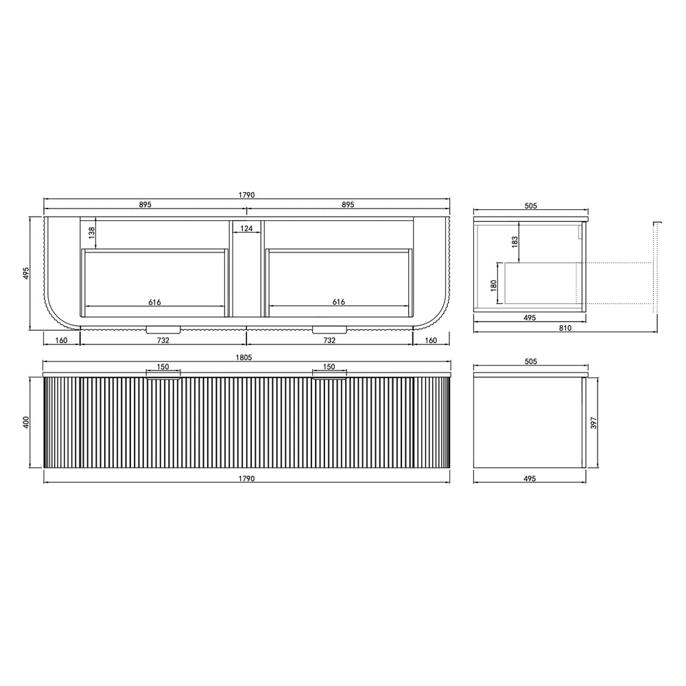 LUKKA AGENA MODERN MATTE WHITE 1800MM DOUBLE BOWL WALL HUNG VANITY