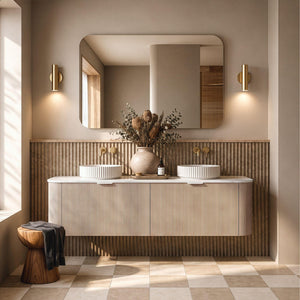 LUKKA AGENA COSTAL OAK FLUTED 1800MM CURVE DOUBLE BOWL WALL HUNG VANITY