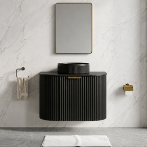 LUKKA AGENA MODERN MATTE BLACK 600MM SINGLE BOWL WALL HUNG VANITY