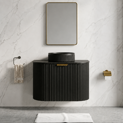 LUKKA AGENA MODERN MATTE BLACK 600MM SINGLE BOWL WALL HUNG VANITY