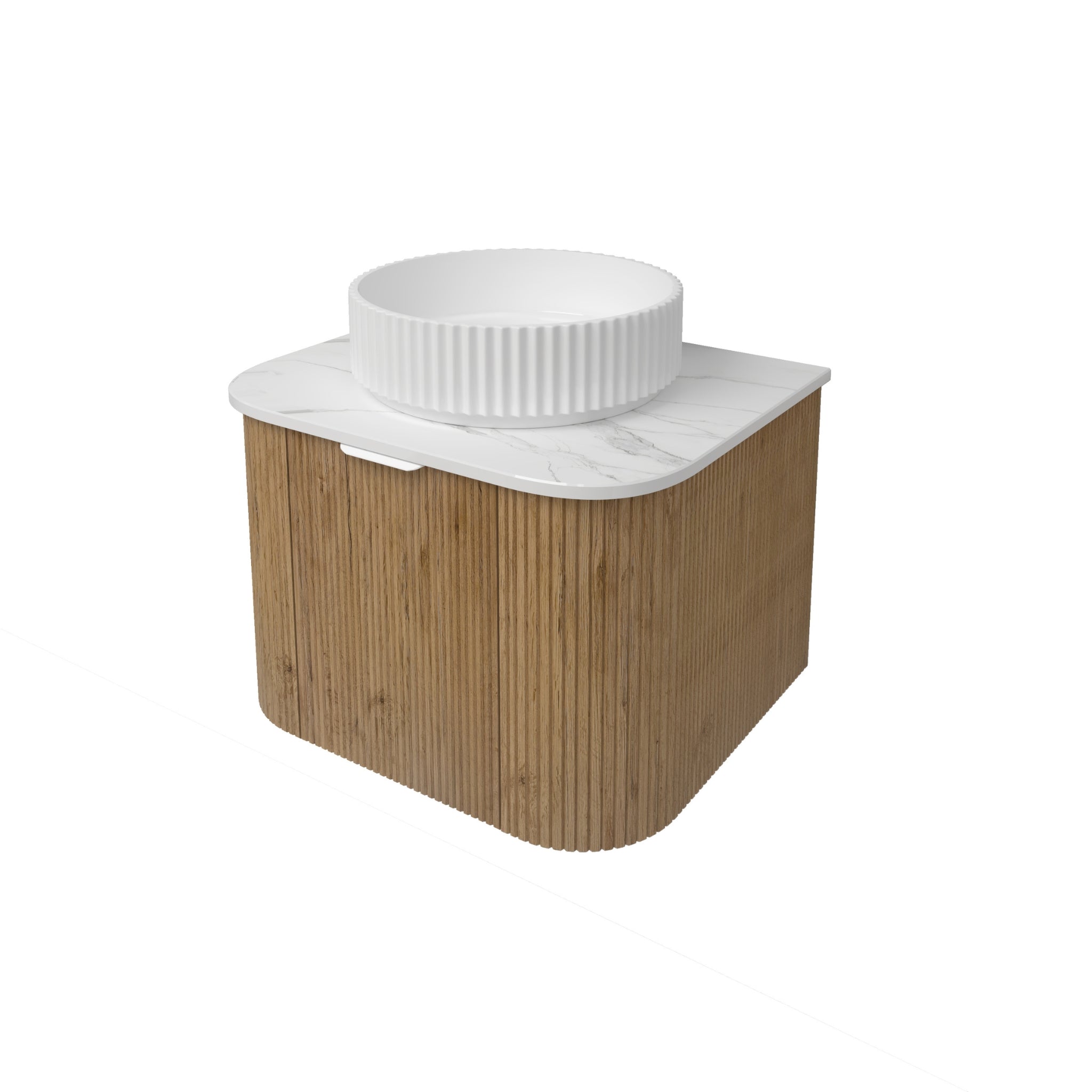 LUKKA AGENA PRIME OAK FLUTED 600MM CURVE SINGLE BOWL WALL HUNG VANITY