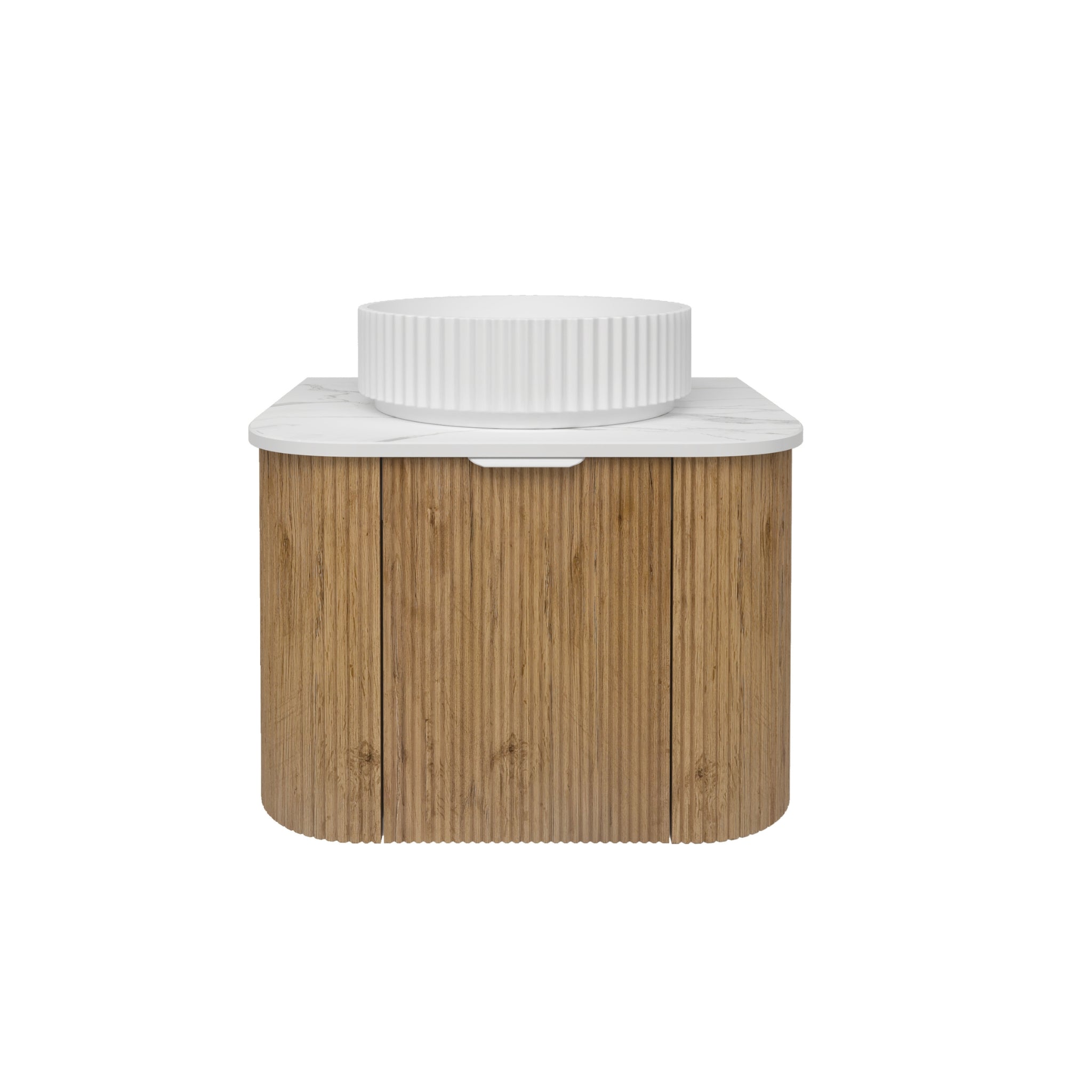 LUKKA AGENA PRIME OAK FLUTED 600MM CURVE SINGLE BOWL WALL HUNG VANITY