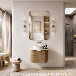 LUKKA AGENA PRIME OAK FLUTED 600MM CURVE SINGLE BOWL WALL HUNG VANITY