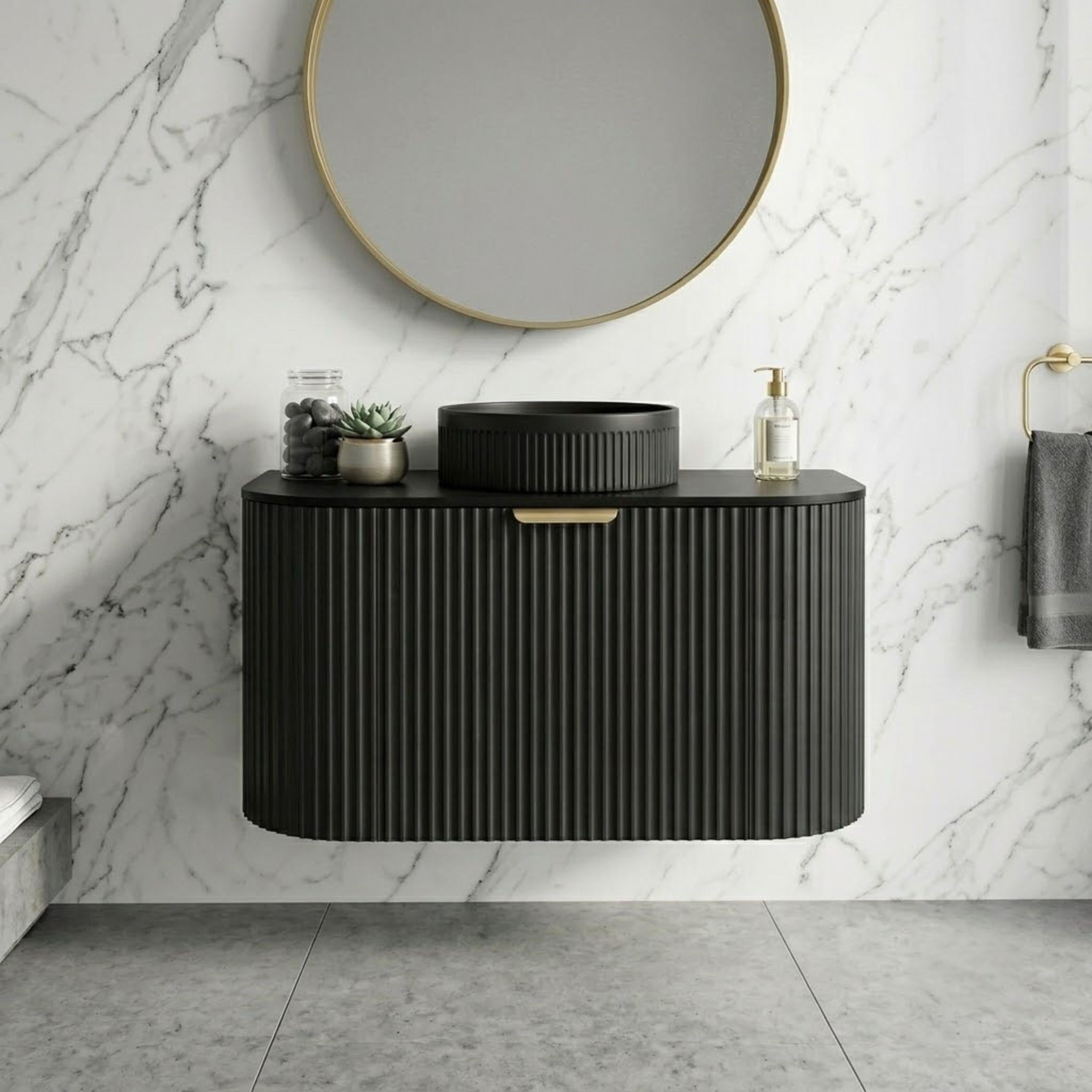 LUKKA AGENA MODERN SLIM MATTE BLACK 750MM SINGLE BOWL WALL HUNG VANITY