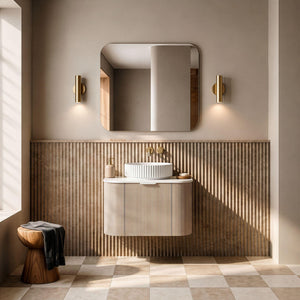 LUKKA AGENA COSTAL OAK FLUTED 750MM CURVE SINGLE BOWL WALL HUNG VANITY
