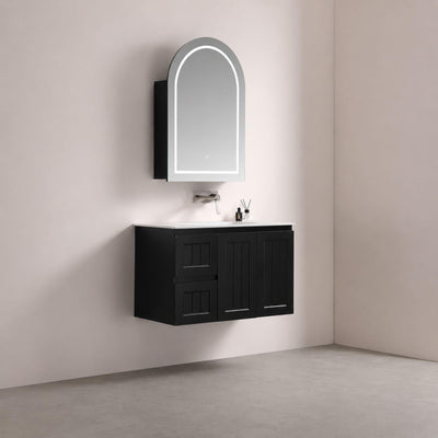 LUKKA ALLISON MATTE BLACK LED MIRROR SHAVING CABINET 600MM