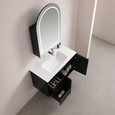 LUKKA ALLISON MATTE BLACK LED MIRROR SHAVING CABINET 600MM