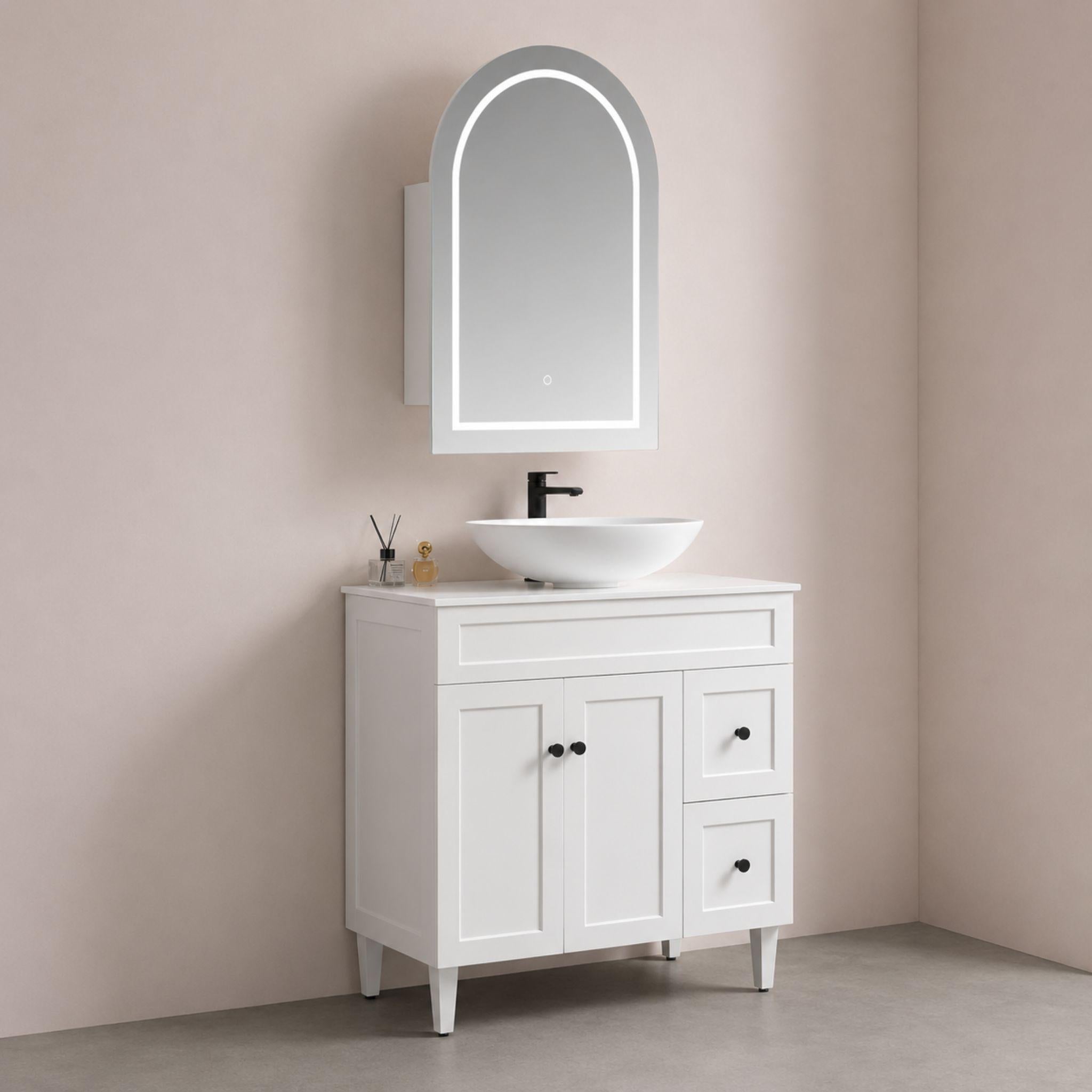 LUKKA ALLISON MATTE WHITE LED MIRROR SHAVING CABINET 600MM