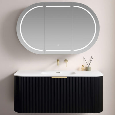 LUKKA ALLISON MATTE BLACK LED MIRROR SHAVING CABINET 1200MM
