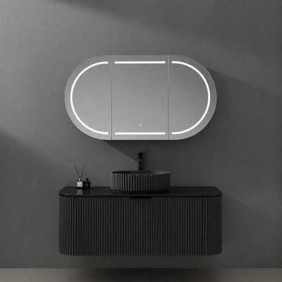 LUKKA ALLISON MATTE BLACK LED MIRROR SHAVING CABINET 1500MM