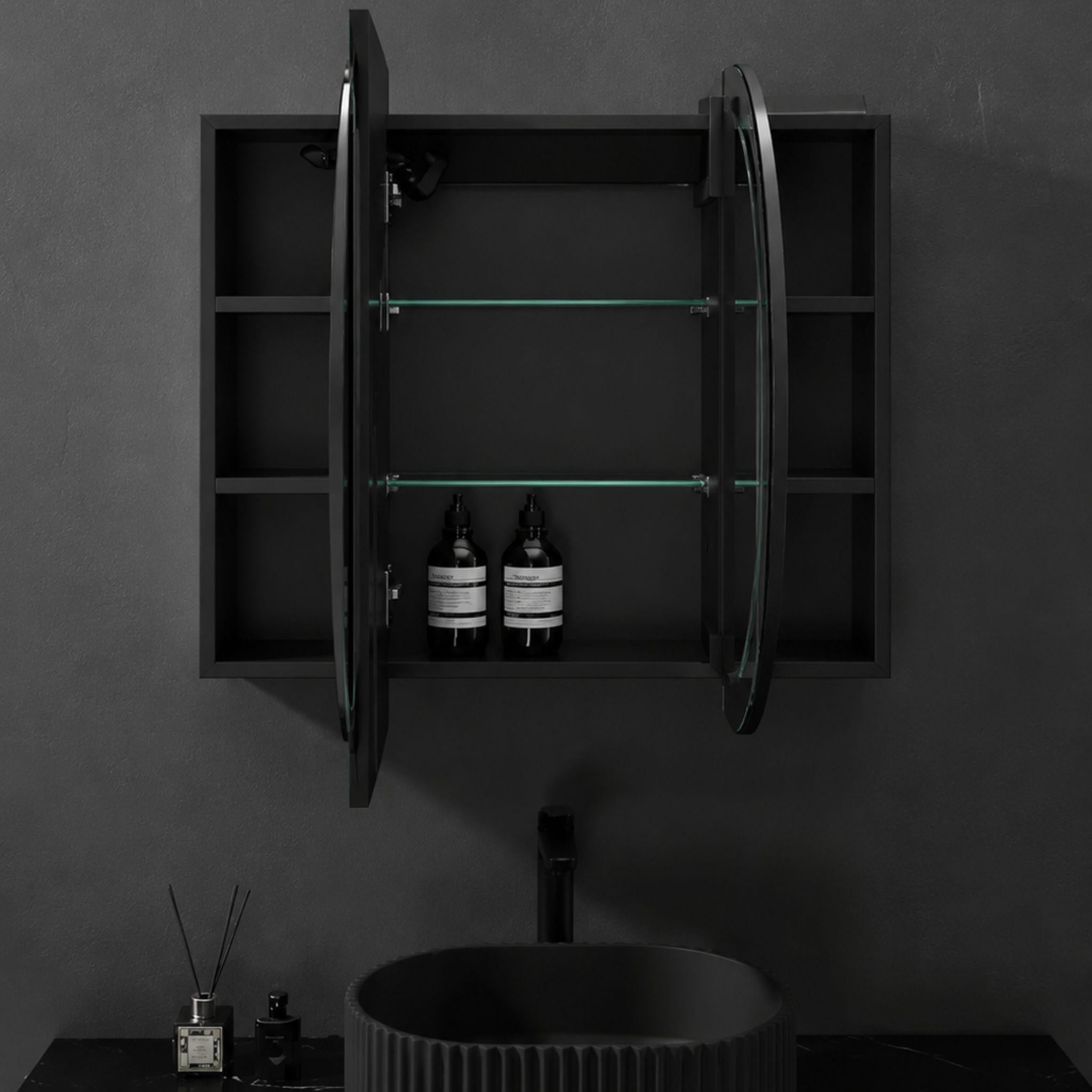 LUKKA ALLISON MATTE BLACK LED MIRROR SHAVING CABINET 1500MM
