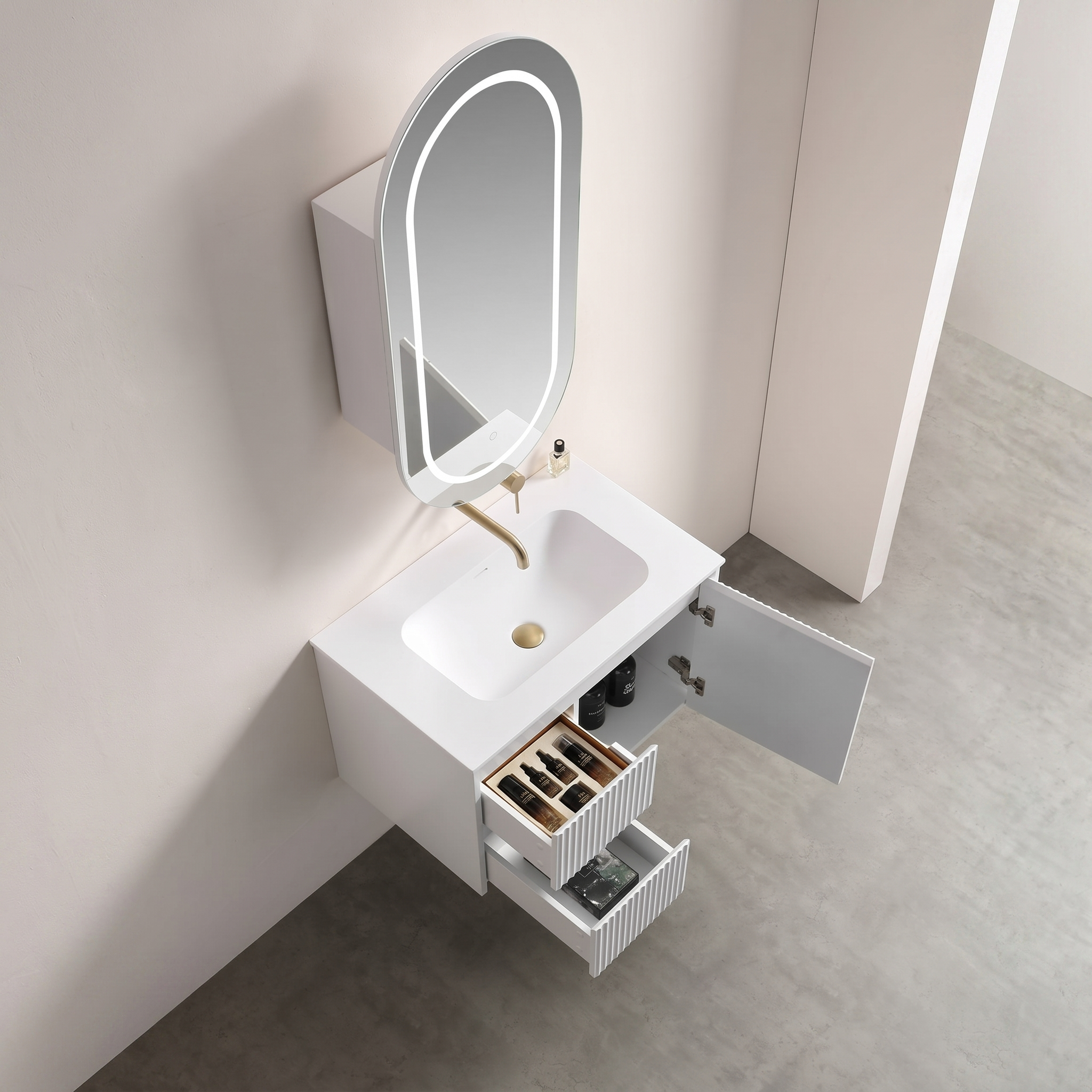 LUKKA ALLISON MATTE WHITE LED MIRROR SHAVING CABINET 450MM