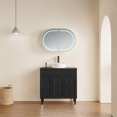 LUKKA ALLISON MATTE BLACK LED MIRROR SHAVING CABINET 900MM
