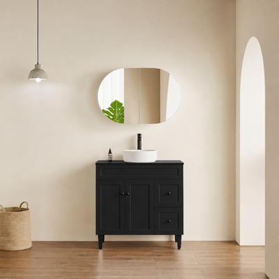 LUKKA ALLISON MATTE BLACK MIRROR SHAVING CABINET 900MM