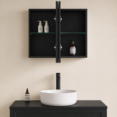 LUKKA ALLISON MATTE BLACK MIRROR SHAVING CABINET 900MM