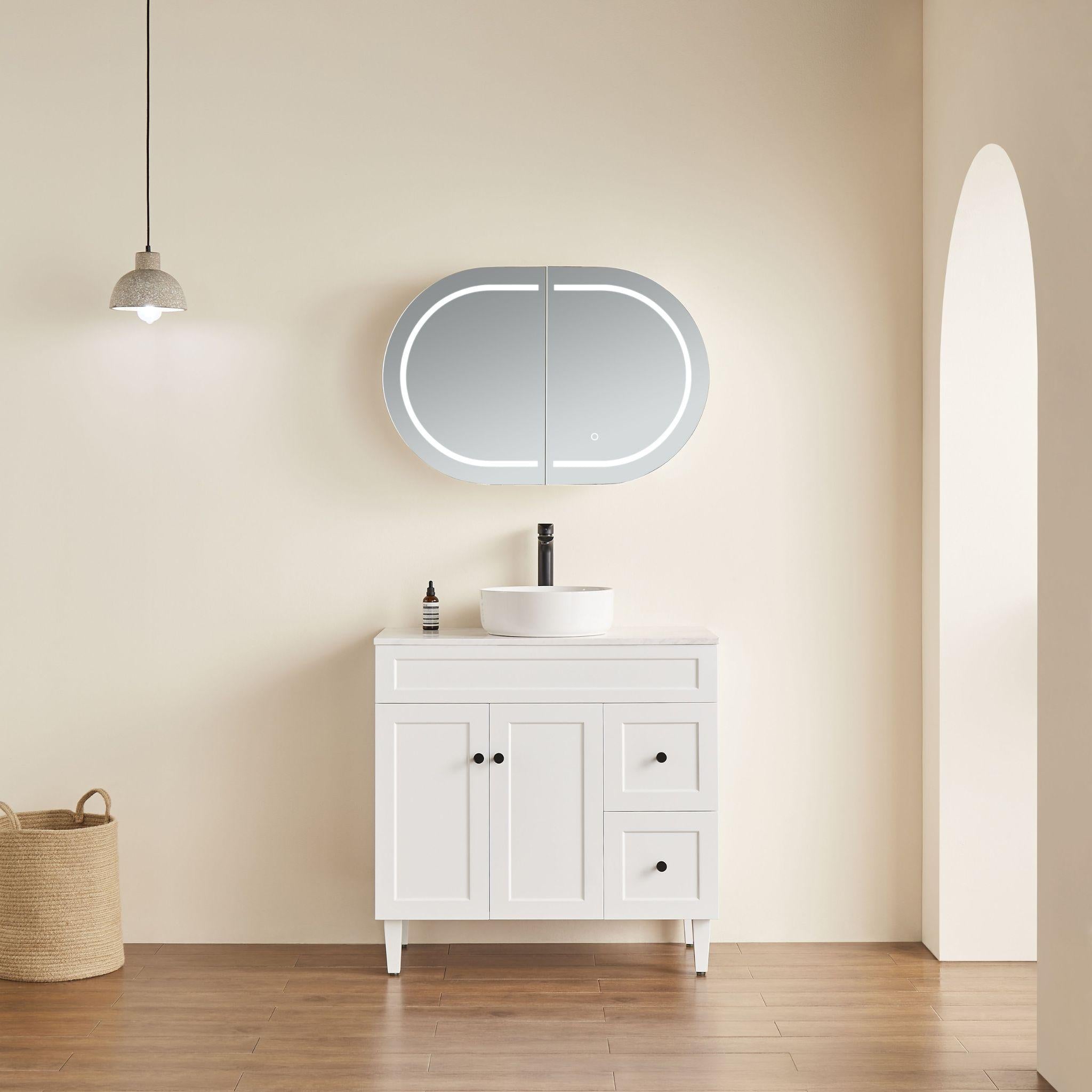 LUKKA ALLISON MATTE WHITE LED MIRROR SHAVING CABINET 900MM