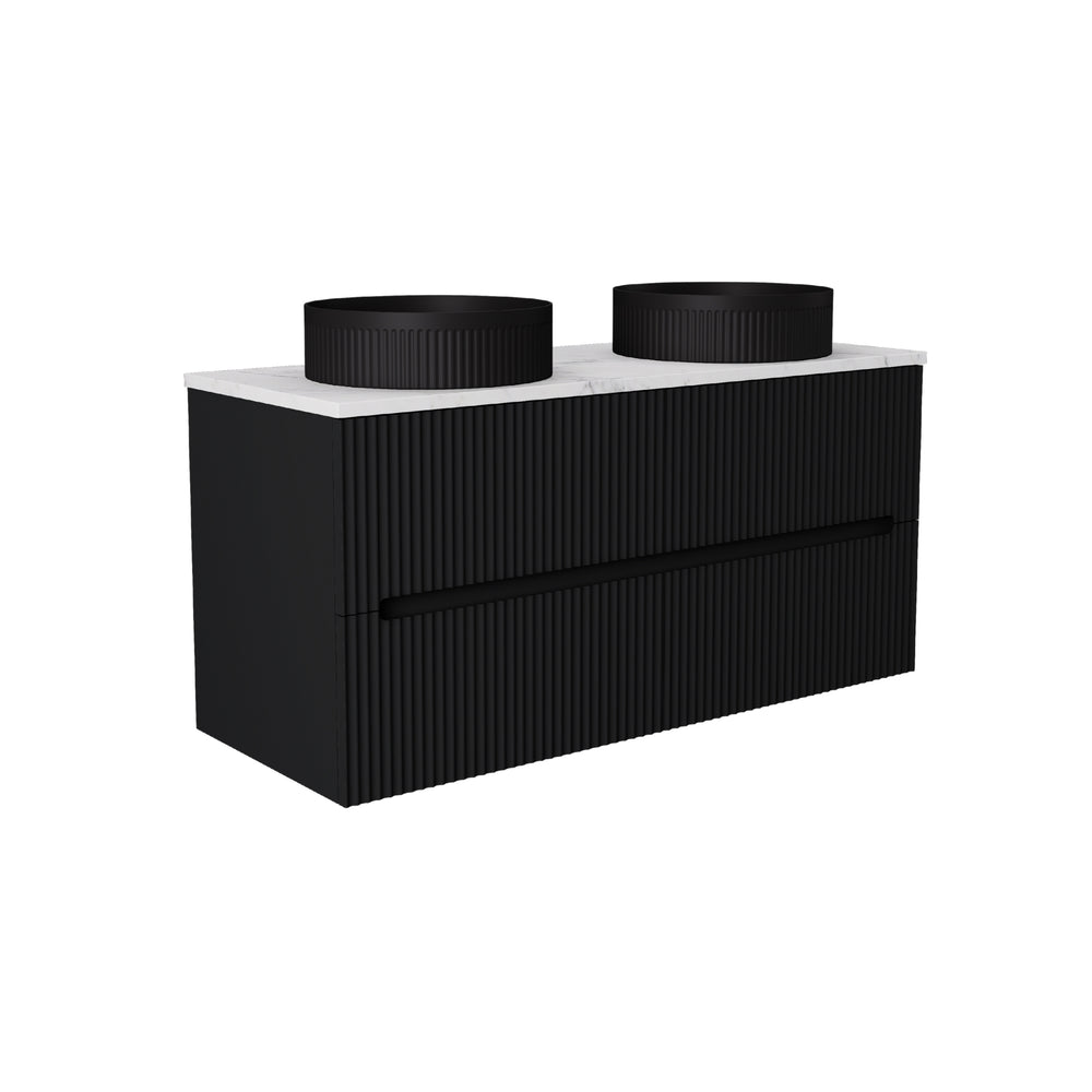 LUKKA CABARITA MODERN MATTE BLACK 1200MM DOUBLE BOWL WALL HUNG VANITY