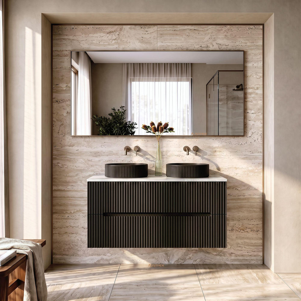 LUKKA CABARITA MODERN MATTE BLACK 1200MM DOUBLE BOWL WALL HUNG VANITY