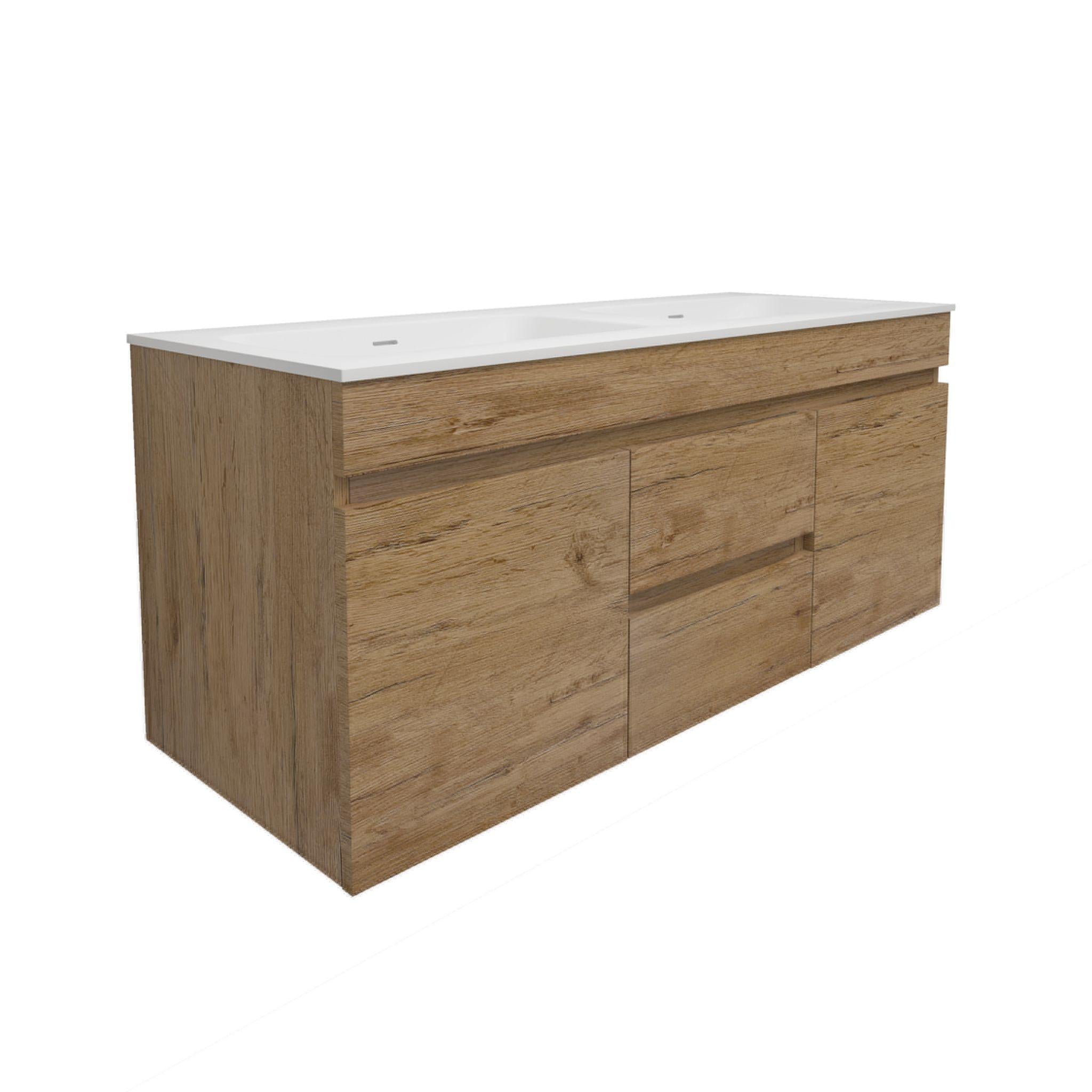 LUKKA CAMDEN MODERN PRIME OAK 1200MM DOUBLE BOWL WALL HUNG VANITY