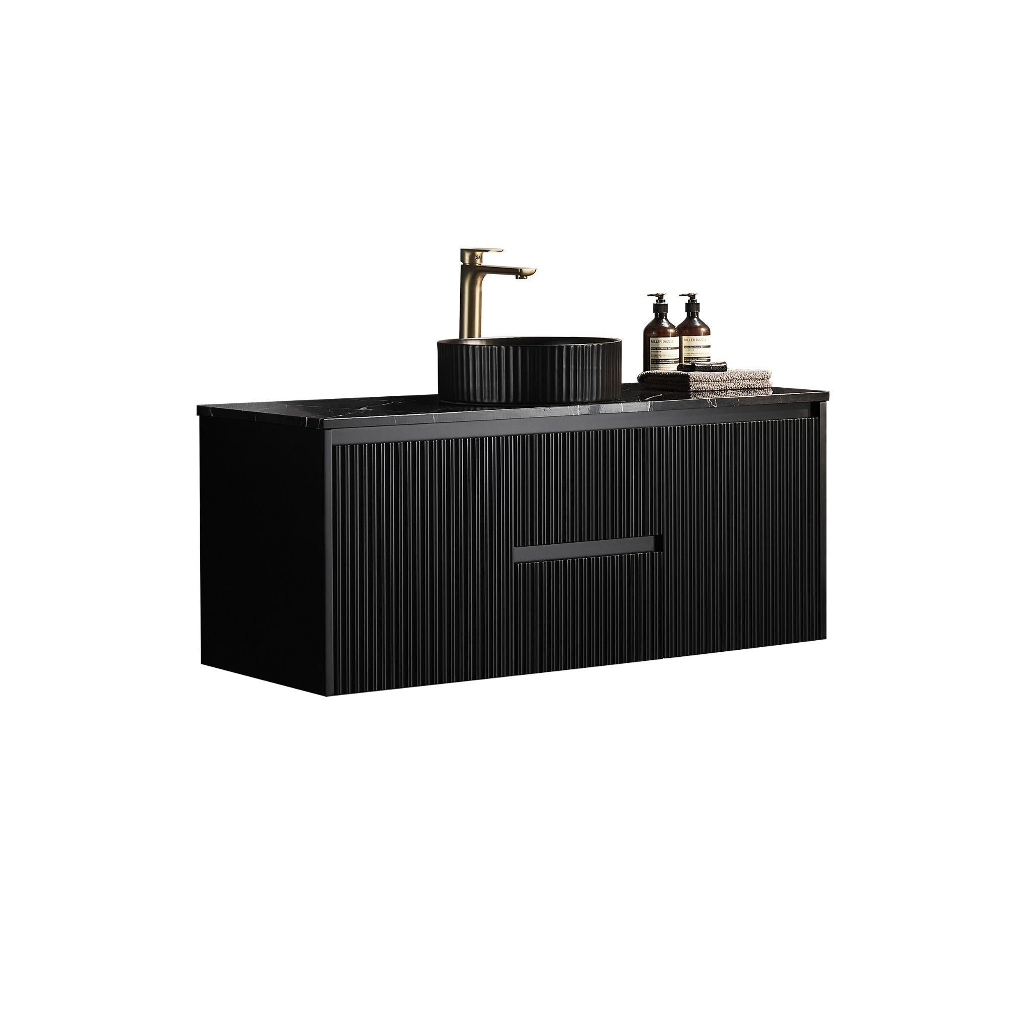 LUKKA CRETE MODERN MATTE BLACK 1200MM SINGLE BOWL WALL HUNG VANITY (AVAILABLE IN MIDDLE, LEFT AND RIGHT HAND DRAWER)