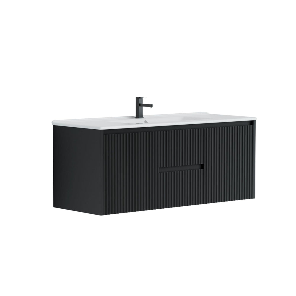 LUKKA CRETE MODERN MATTE BLACK 1200MM SINGLE BOWL WALL HUNG VANITY (AVAILABLE IN MIDDLE, LEFT AND RIGHT HAND DRAWER)