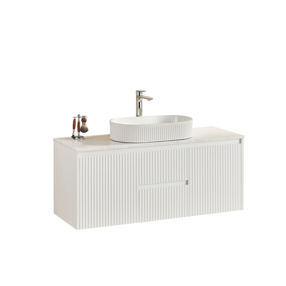 LUKKA CRETE MODERN MATTE WHITE 1200MM SINGLE BOWL WALL HUNG VANITY (AVAILABLE IN MIDDLE, LEFT AND RIGHT HAND DRAWER)