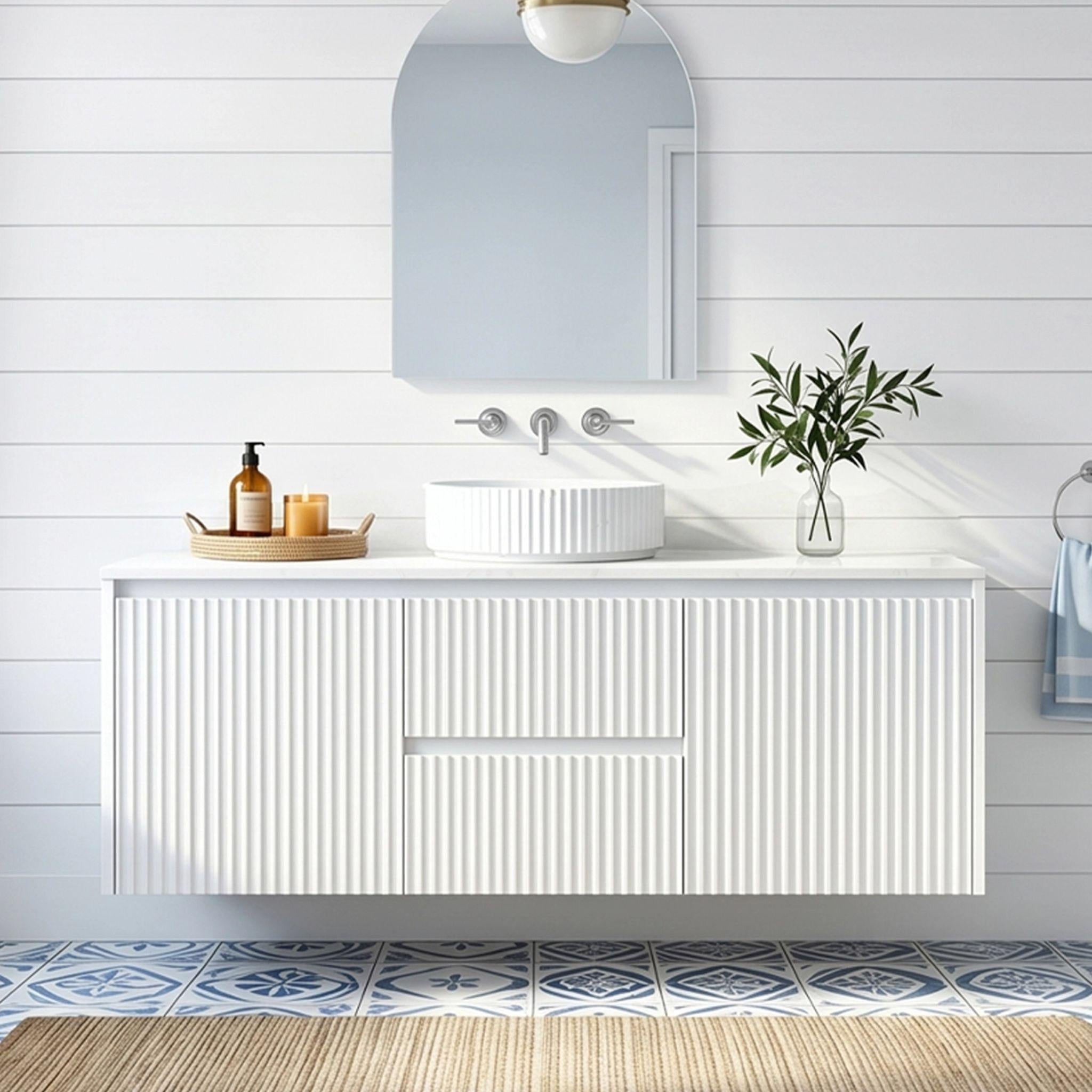 LUKKA CRETE MODERN MATTE WHITE 1200MM SINGLE BOWL WALL HUNG VANITY (AVAILABLE IN MIDDLE, LEFT AND RIGHT HAND DRAWER)