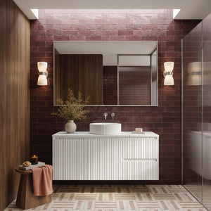 LUKKA CRETE MODERN MATTE WHITE 1200MM SINGLE BOWL WALL HUNG VANITY (AVAILABLE IN MIDDLE, LEFT AND RIGHT HAND DRAWER)